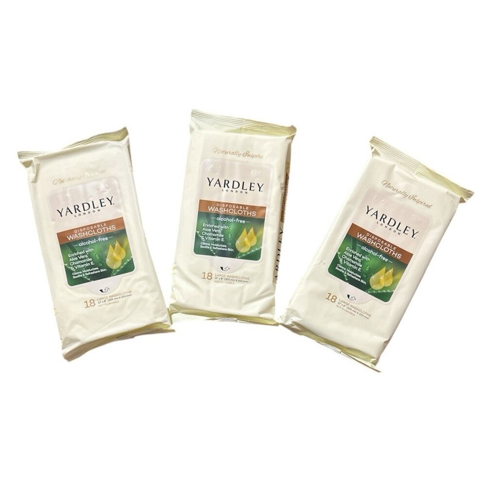 Yardley London Disposable Washcloths  18 Ct Aloe Vera Chamomile Vitamin E 3 pks